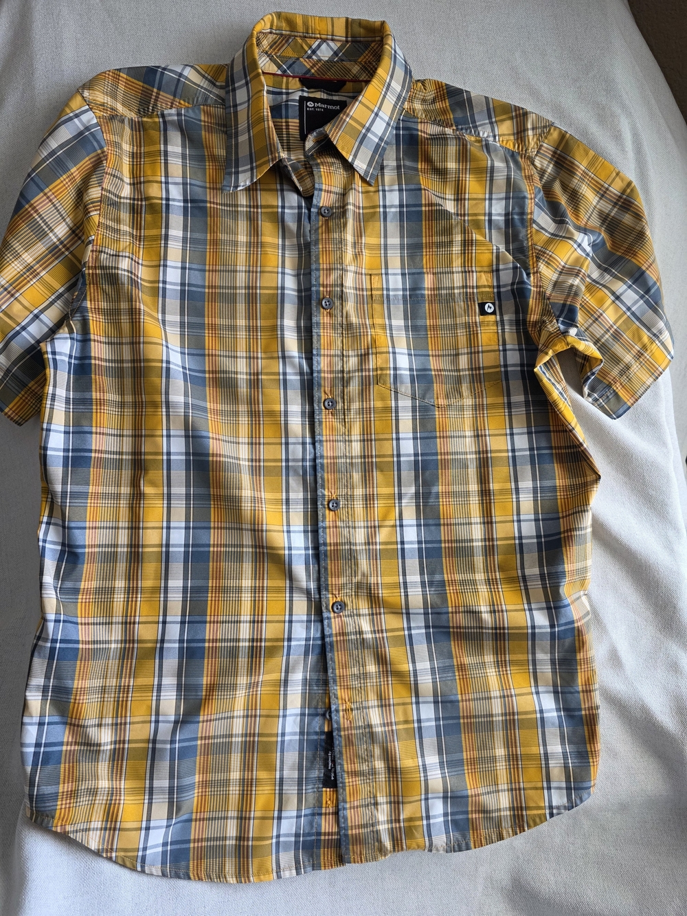 Marmot Shirt Mens Plaid ButtonYellow Short-Sleeve